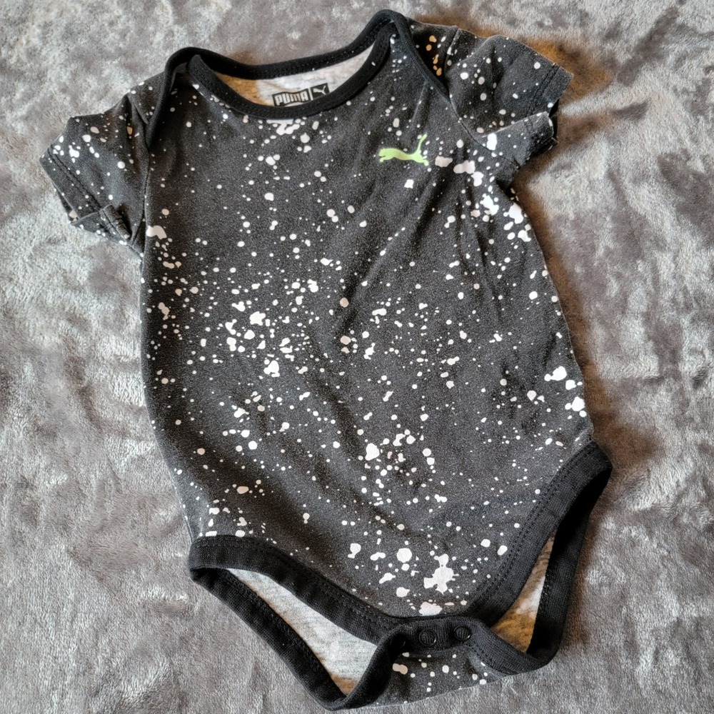Puma Bodysuit Kids 3-6M Gray Excellent Splatter Snap Closure Short Sleeve 862